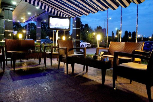 Summer terrace in a restaurant at the Uzhgorod hotel in Uzhgorod. Promotion Accommodation