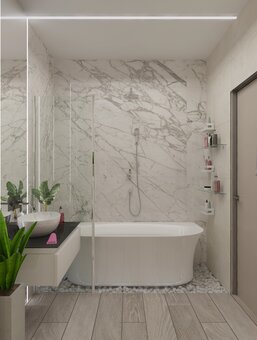 Дизайн ванной комнаты от компании YOUR COMFORTABLE HOME. Заказать по акции.