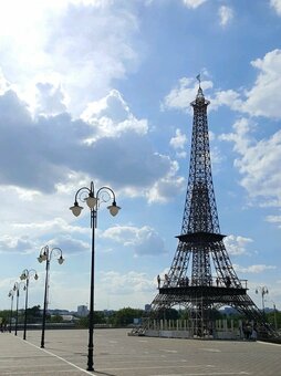 Cultural object eiffel tower in khakovo. tourism is inexpensive