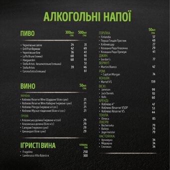 Меню ресторану grill pub в дніпрі 1